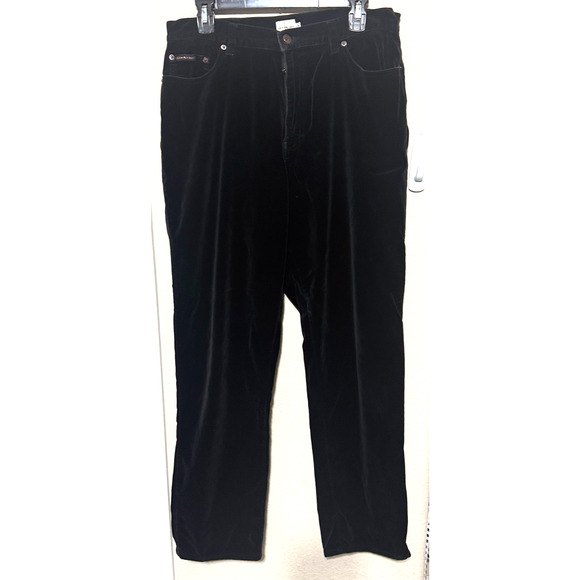 Calvin Klein Womens Black Velvet Soft Pants Jeans Sz 14 straight leg classic - Picture 1 of 8
